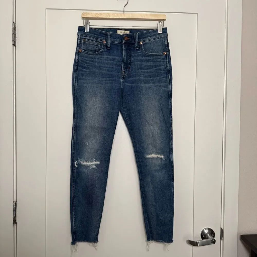 Madewell Skinny Jeans Womens 29 Blue High Rise Distressed Raw Hem Stretch Denim